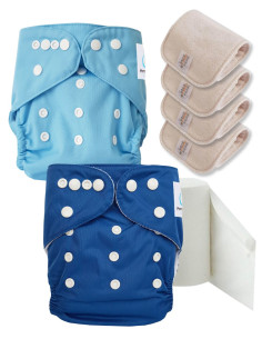 Pack découverte couches lavables TE1 certifiées Oeko Tex® + 4 inserts en coton + voiles de protection