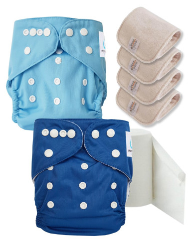 Pack découverte couches lavables TE1 certifiées Oeko Tex® + 4 inserts en coton + voiles de protection