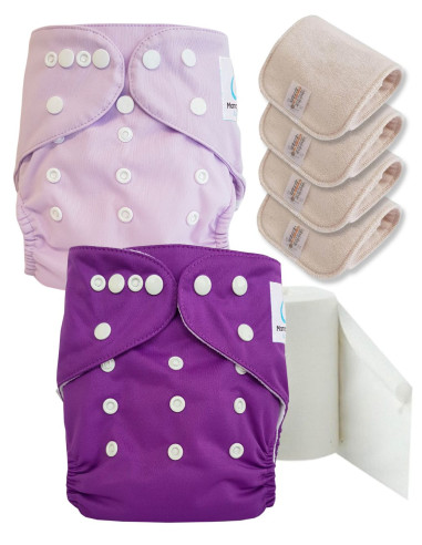 Pack découverte couches lavables TE1 certifiées Oeko Tex® + 4 inserts en coton + voiles de protection