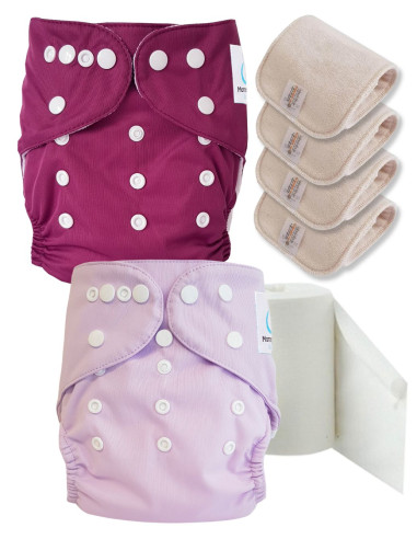 Pack découverte couches lavables TE1 certifiées Oeko Tex® + 4 inserts en coton + voiles de protection