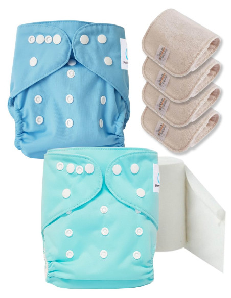 Pack découverte couches lavables TE1 certifiées Oeko Tex® + 4 inserts en coton + voiles de protection