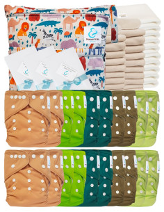 Mega pack 20 couches lavables TE1 + inserts + voiles de protection et son sac imperméable