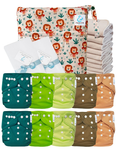 Pack complet couches lavables TE1 Sensitive + 10 inserts en coton + sac imperméable + voiles de protection