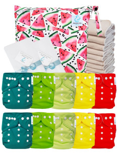 Pack complet couches lavables TE1 Sensitive + 10 inserts en coton + sac imperméable + voiles de protection