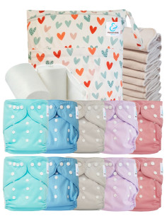 Pack complet couches lavables TE1 certifiées Oeko Tex® + 10 inserts en coton + sac imperméable + voiles de protection
