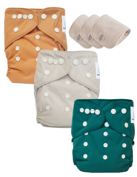 Conjunto de 3 Pañales Lavable TE1 diseñado en materiales certificados Oeko TEX®