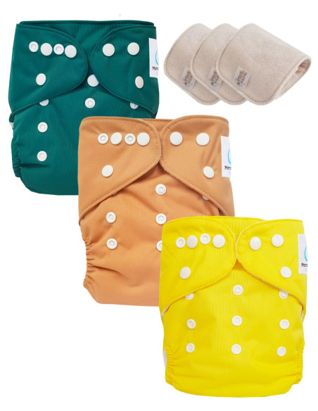 Conjunto de 3 Pañales Lavable TE1 diseñado en materiales certificados Oeko TEX®