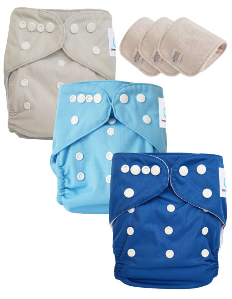 Conjunto de 3 Pañales Lavable TE1 diseñado en materiales certificados Oeko TEX®