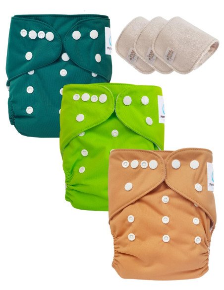 Satz von 3 Windeln Waschbare TE1-zertifizierte Materialien Oeko Tex®
