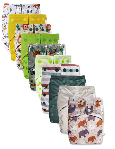 Lot de 10 Couches lavables intégrales évolutives tout en un insert en bambou Capucine