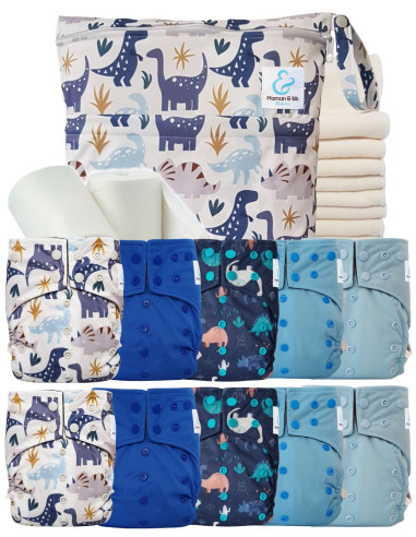 Full Pack 10 Full Washable Diapers + Bamboo Inserts Waterproof Bag and Protective Sailing