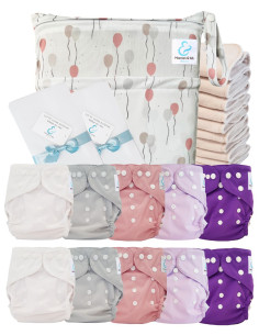 Paquete completo Lavabable Capas lavables TE2 Certified Oeko Tex® + 10 Inserciones de algodón + Bolsa impermeable + Velas protec
