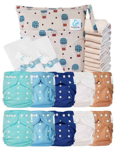 Paquete completo Lavabable Capas lavables TE2 Certified Oeko Tex® + 10 Inserciones de algodón + Bolsa impermeable + Velas protec