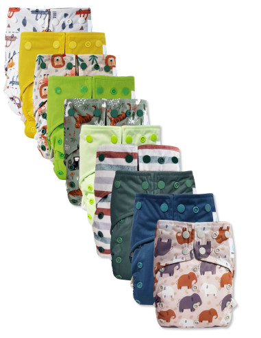 Lot de 10 Couches lavables intégrales évolutives tout en un insert en bambou Alma