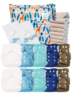 Pack complet couches lavables TE2 certifiées Oeko Tex® + 10 inserts en coton + sac imperméable + voiles de protection