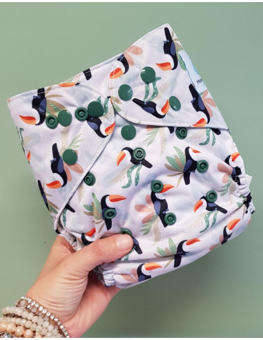 Couche Lavable Tout en deux TE2 avec système évolutif motif Alban le Toucan