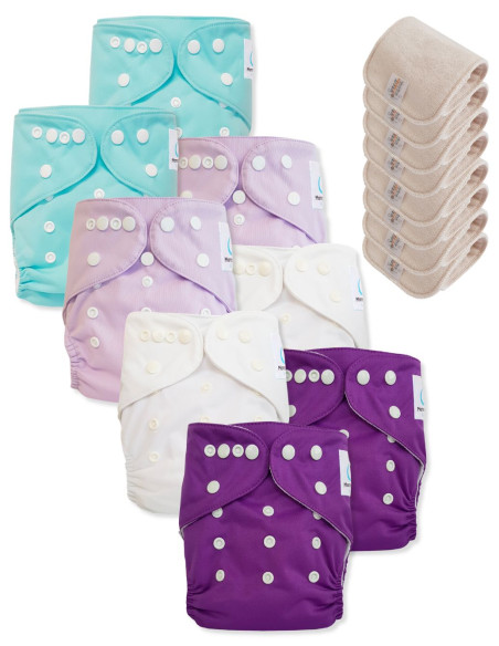 Lot de 8 Couches lavables tout en Un Te1 certifiées OEKO TEX