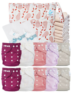 Pack complet couches lavables TE1 Sensitive + 10 inserts en coton + sac imperméable + voiles de protection