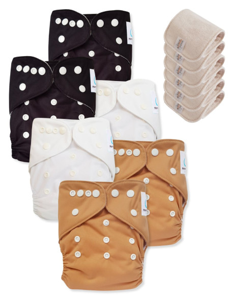 Lot de 6 Couches lavables tout en Un Te1 conçues en matières certifiées OEKO TEX