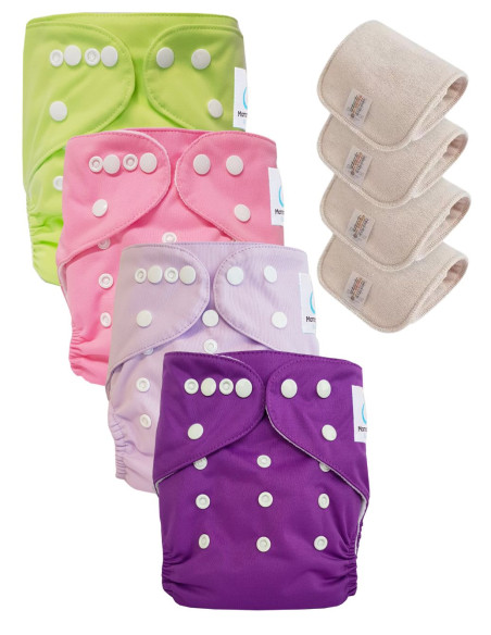 Lot de 4 Couches lavables tout en Un Te1 conçues à partir de matériaux certifiées OEKO TEX