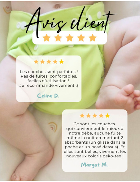 Lot de 4 Couches lavables tout en Un Te1 conçues à partir de matériaux certifiées OEKO TEX