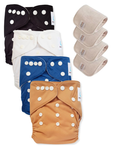 Lot de 4 Couches lavables tout en Un Te1 conçues à partir de matériaux certifiées OEKO TEX