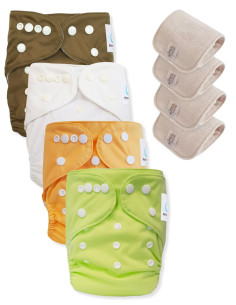 Lot de 4 Couches lavables tout en Un Te1 conçues à partir de matériaux certifiées OEKO TEX