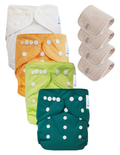 Lot de 4 Couches lavables tout en Un Te1 conçues à partir de matériaux certifiées OEKO TEX