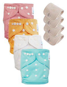 Lot de 4 Couches lavables tout en Un Te1 conçues à partir de matériaux certifiées OEKO TEX