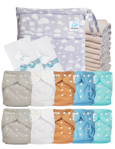 Pack complet couches lavables TE1 Sensitive + 10 inserts en coton + sac imperméable + voiles de protection