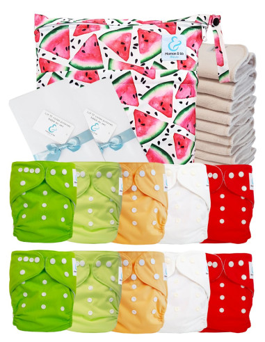 Paquete completo pañales Lavable TE1 sensible + 10 inserciones de algodón + bolsa impermeable + velas protectoras