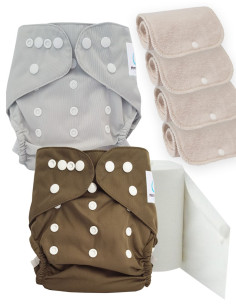 Pack découverte couches lavables TE2 certifiées Oeko Tex® + 4 inserts en coton + voiles de protection