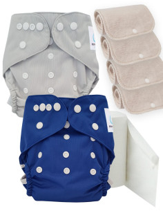 Pack découverte couches lavables TE2 certifiées Oeko Tex + 4 inserts en coton + voiles de protection