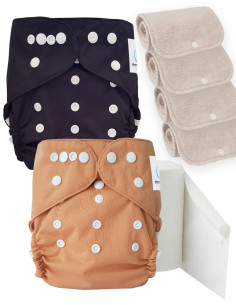Pack découverte couches lavables TE2 certifiées Oeko Tex® + 4 inserts en coton + voiles de protection