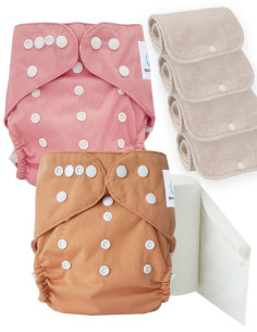 Pack découverte couches lavables TE2 certifiées Oeko Tex® + 4 inserts en coton + voiles de protection