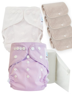 Pack découverte couches lavables TE2 certifiées Oeko Tex® + 4 inserts en coton + voiles de protection