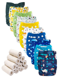 Lot de 10 Couches lavables te1 évolutives et inserts