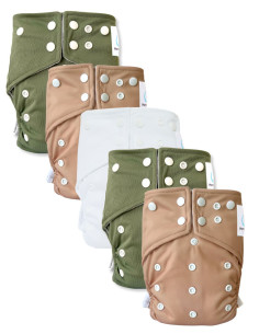 lot de 5 Couches lavables intégrales évolutives tout en un avec insert en bambou et double goussets