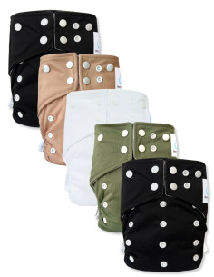 lot de 5 Couches lavables intégrales évolutives tout en un avec insert en bambou et double goussets