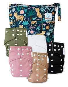 lot de 5 Couches lavables intégrales évolutives tout en un avec insert en bambou et double goussets