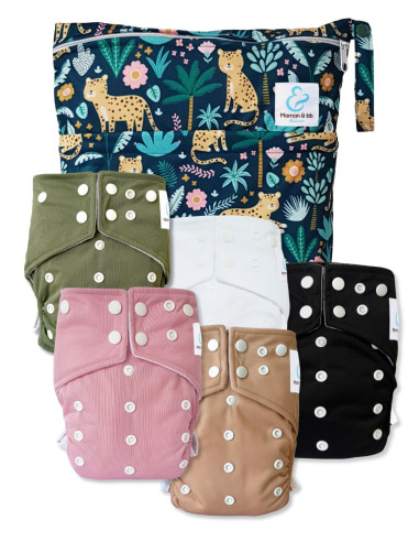 lot of 5 Evolutionary Full Washable Diapers All in one with Bamboo Insert and Double Gousts