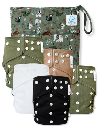 lot de 5 Couches lavables intégrales évolutives tout en un avec insert en bambou et double goussets