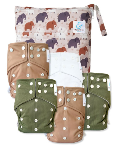 lot of 5 Evolutionary Full Washable Diapers All in one with Bamboo Insert and Double Gousts