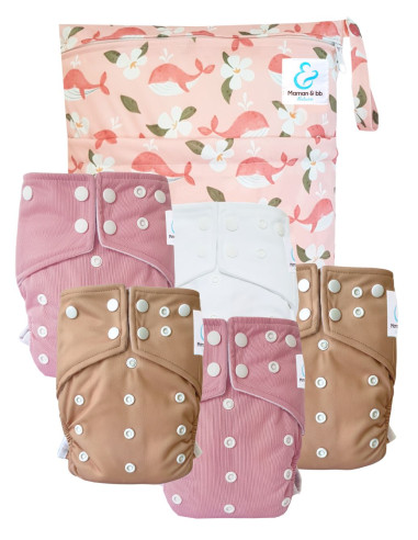 lot de 5 Couches lavables intégrales évolutives tout en un avec insert en bambou et double goussets