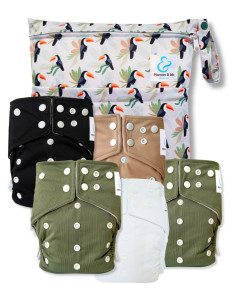 lot de 5 Couches lavables intégrales évolutives tout en un avec insert en bambou et double goussets