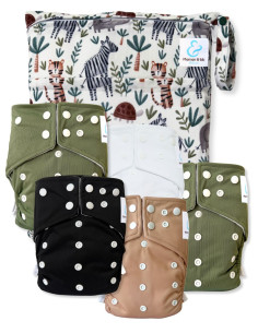 lot de 5 Couches lavables intégrales évolutives tout en un avec insert en bambou et double goussets