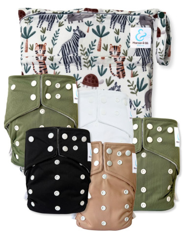 lot de 5 Couches lavables intégrales évolutives tout en un avec insert en bambou et double goussets