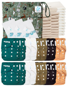 Mega pack 20 couches lavables TE1 + inserts + voiles de protection et son sac imperméable