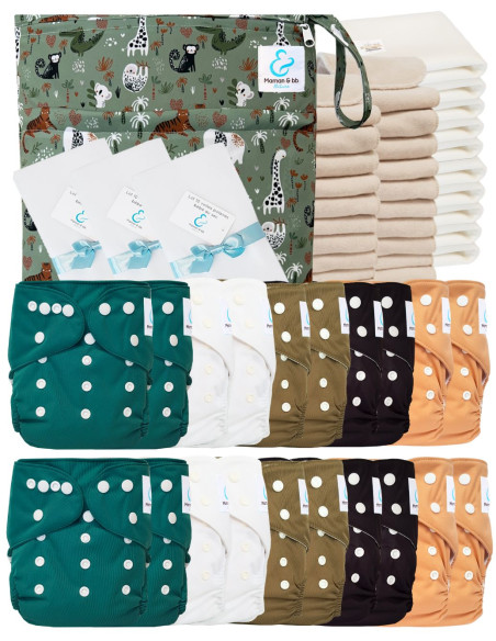 Mega Pack 20 pañales Te1 + inserciones lavables + velas protectoras y su bolsa impermeable