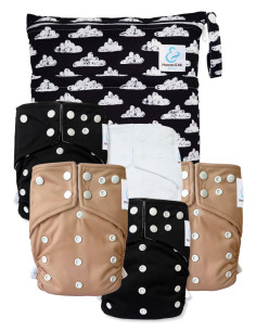 lot de 5 Couches lavables intégrales évolutives tout en un avec insert en bambou et double goussets